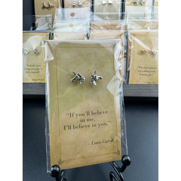 Bookish Quote Earrings - Silver Unicorn Lewis Carroll - Picture 2 of 3